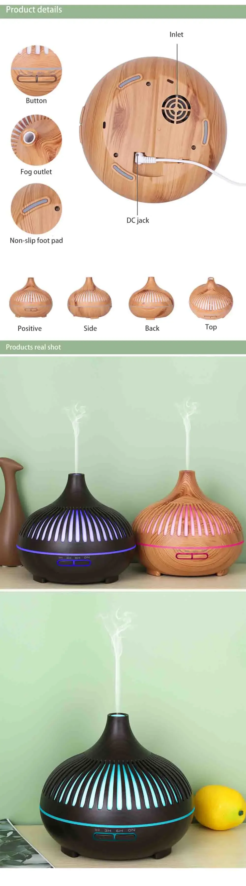 Description Picture 4 of item550ML Home Humidifier Aromatherapy Diffuser Air Vaporizer Environment Appliance Evaporator Aromatizer Aroma Freshener Hollow Out