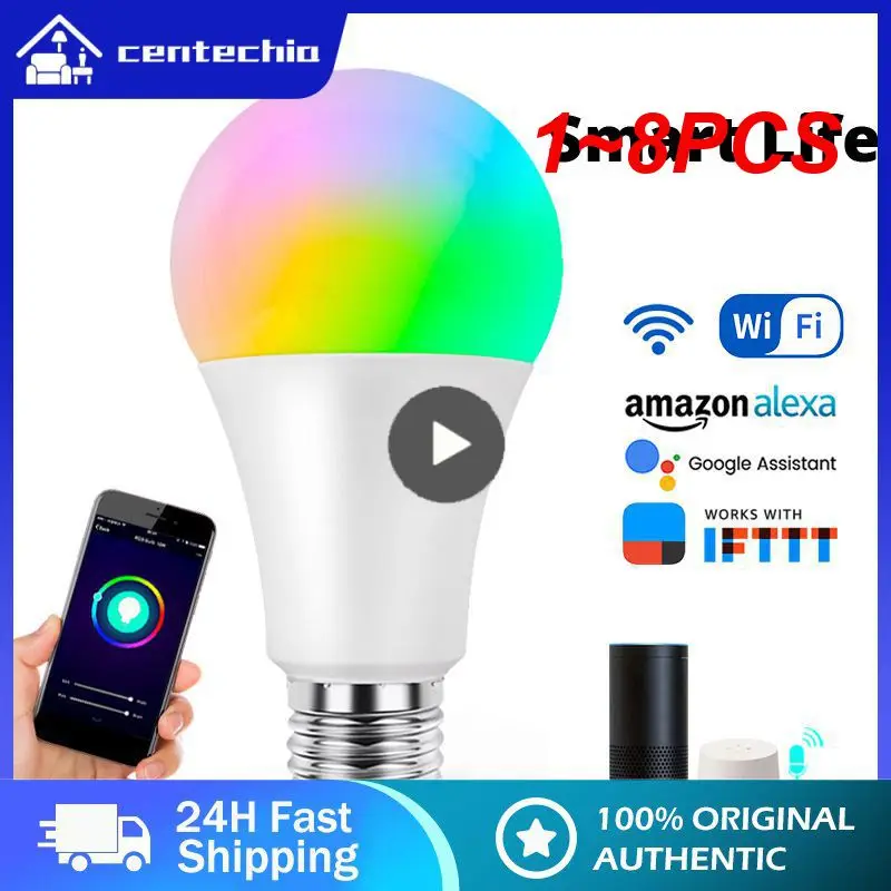 

1~8PCS WiFi Smart Color Bulb E27 LED RGB Lamp Support Alexa Home Tuya Smart Home 110-250V RGB+White Dimmable Timer Light