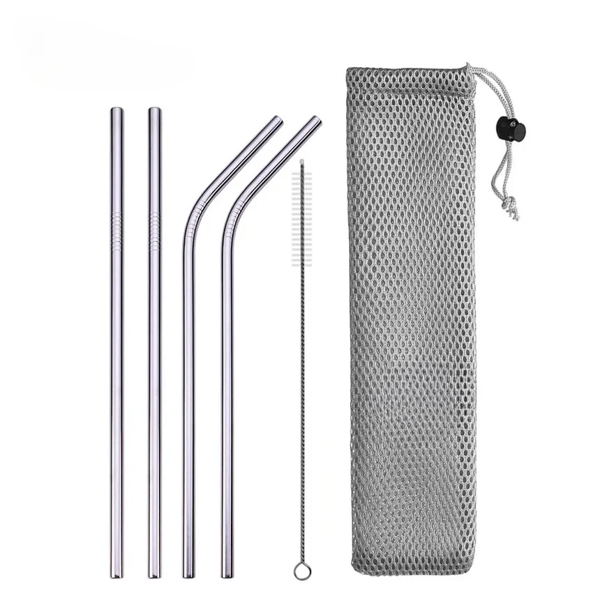 UPORS Reusable Metal Drinking Straws Set with Cleaning Brush and Pouch