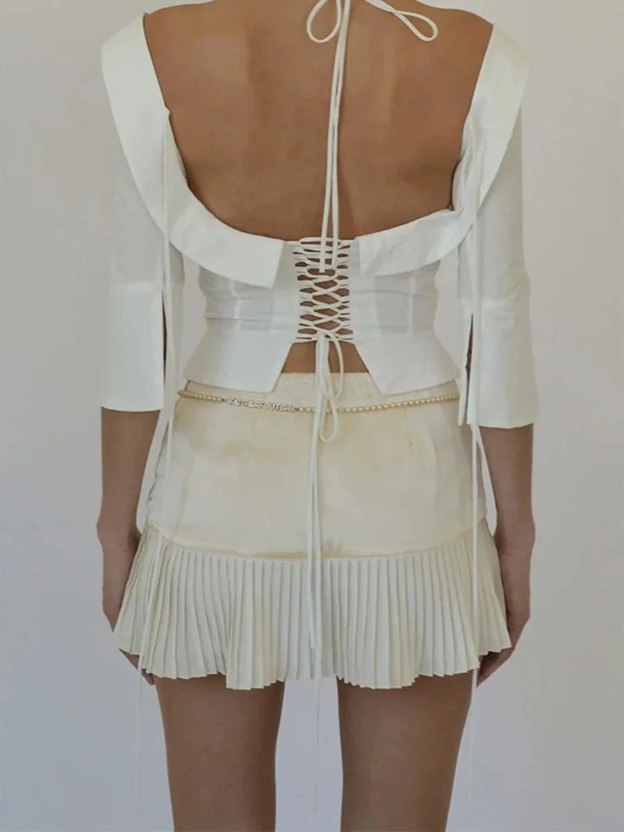 Street Sle High Waist Pleated  Skirt Women's  Color Patchwork Bicolor Cheered ort Skirts for Ladies