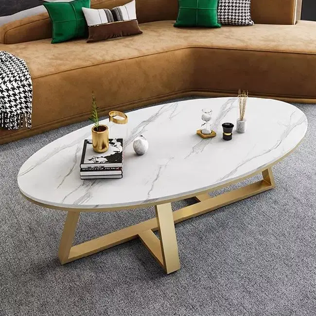 Rectangle White Marble Stainless Steel Coffee Table In Gold For Home oval coffee table