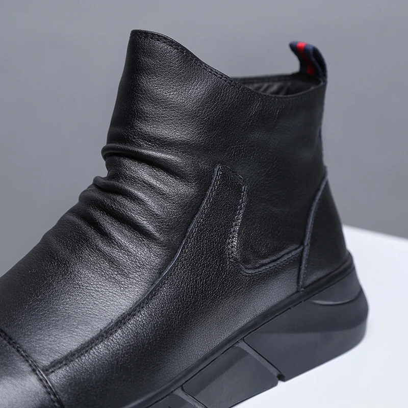 Men Chelsea Boots Handmade Side Zipper Black High Top Soft Sole Spring Autumn British Style Casual Loafers men chelsea boots