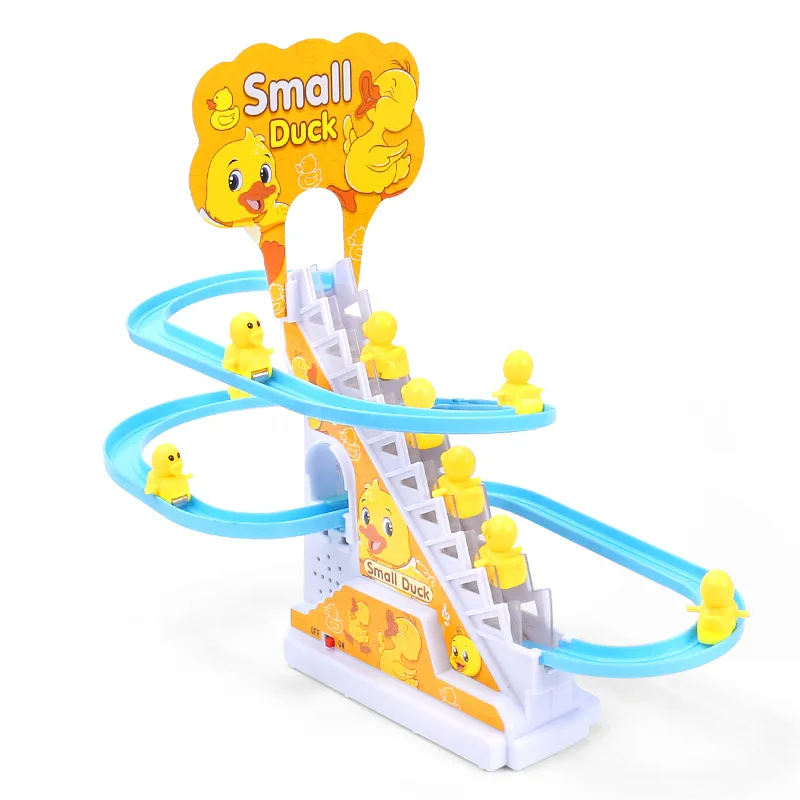 Kids Electric Small Duck Climbing Stairs Toy DIY Track Slide Roller Coaster Toys Set Light Music Boy Girl Gift 6