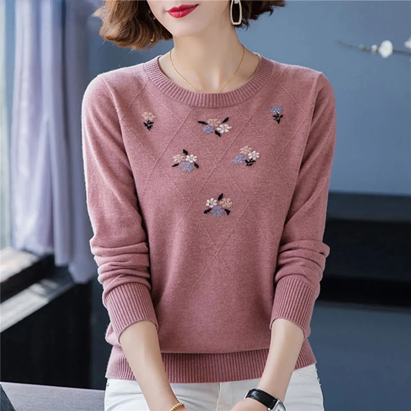 

Sweater Women's New Spring Autumn Middle-Aged Mother Sweater Clothes High-Grade Round Neck Cover Belly Slim Bottoming Shirt N621