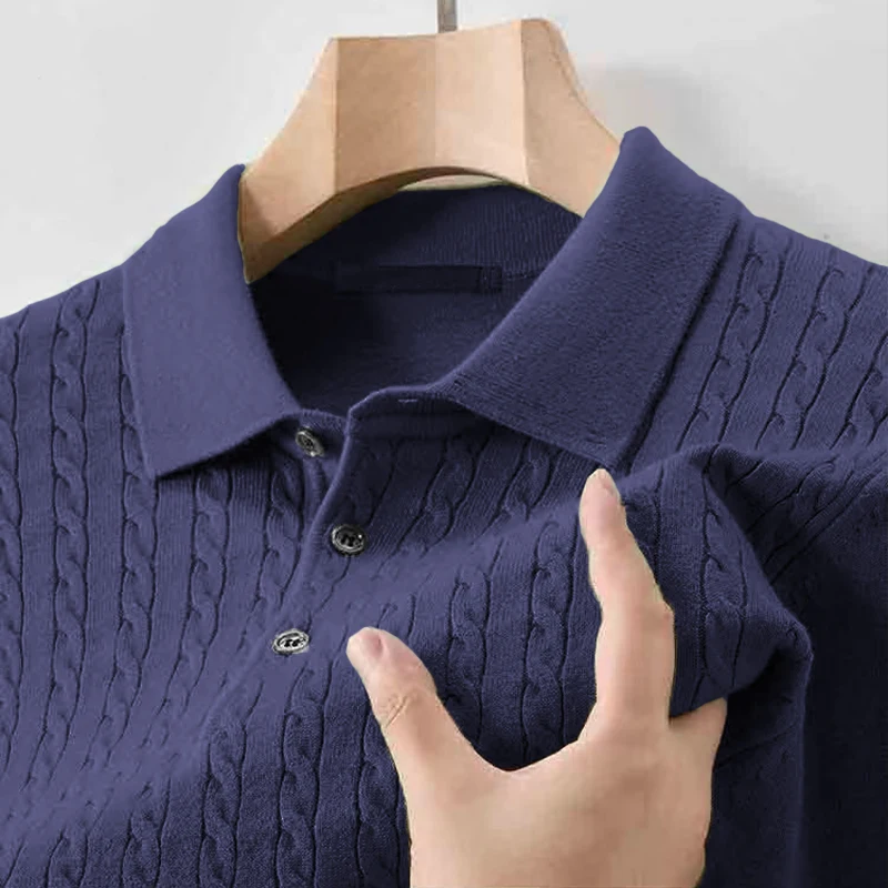 Animal Game Autumn Mens Casual Polo Sweater V Neck Lapel Knit Button Shirts Ribbed Dress Pullover Sweaters Outerwear Cold Blouse