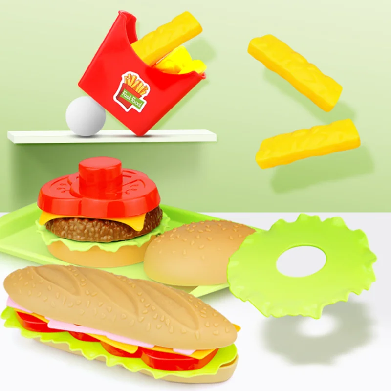 Educational Toys Kitchen Toys Pretend Kitchen Toys Pretend Food Toys Wooden Burger Toys Children Simulation Food Hamburger Hotdog French Fries Kitchen Toy Pretend Play Miniature Snack Burger Educational Toys For Kid