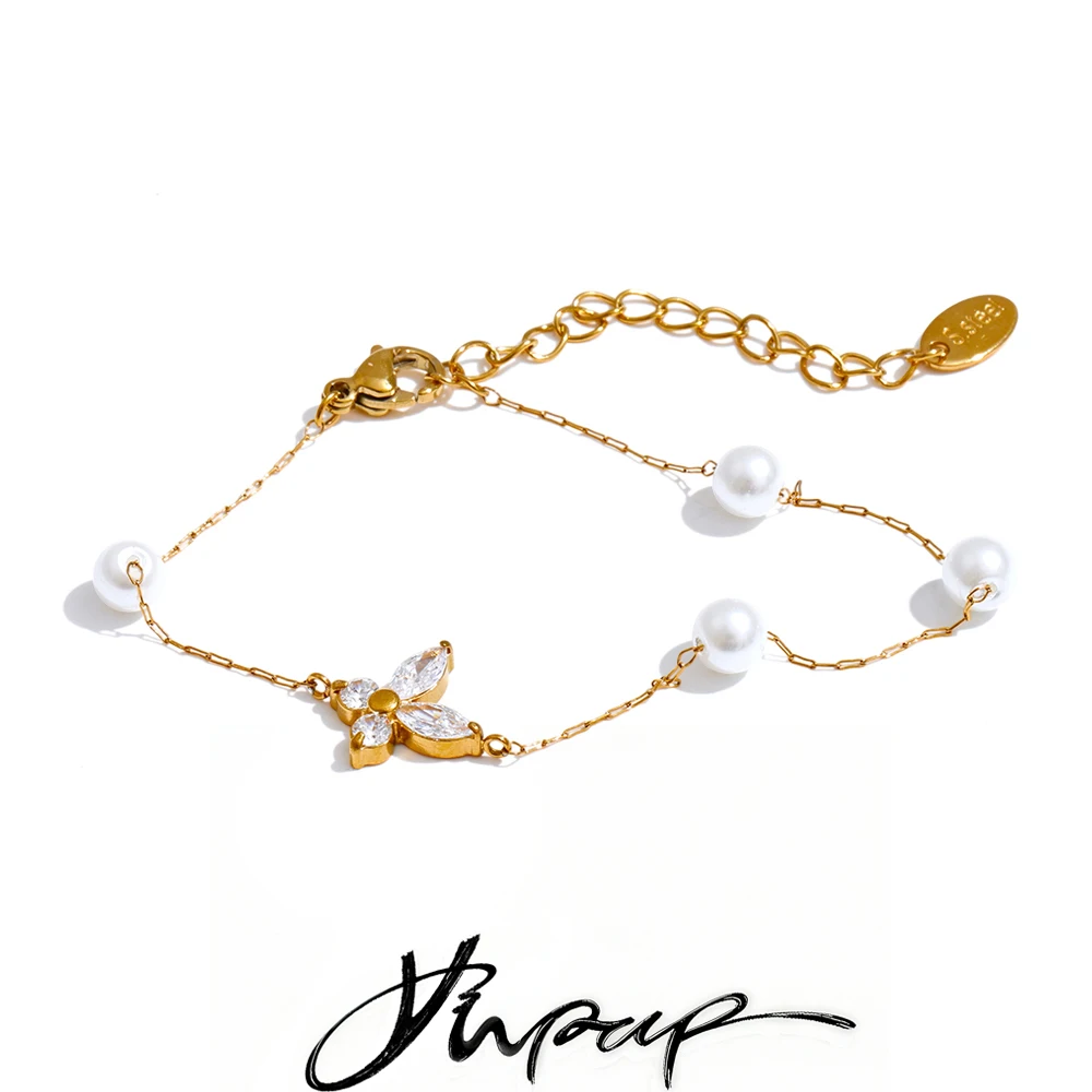 Yhpup Imitation Pearls Zircon Bracelet
