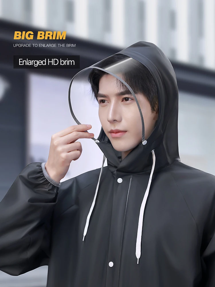 EVA Men's Raincoat Fashion Adult Waterproof Long Raincoat Hooded Outdoor Hiking Trip Fishing Mountaineering