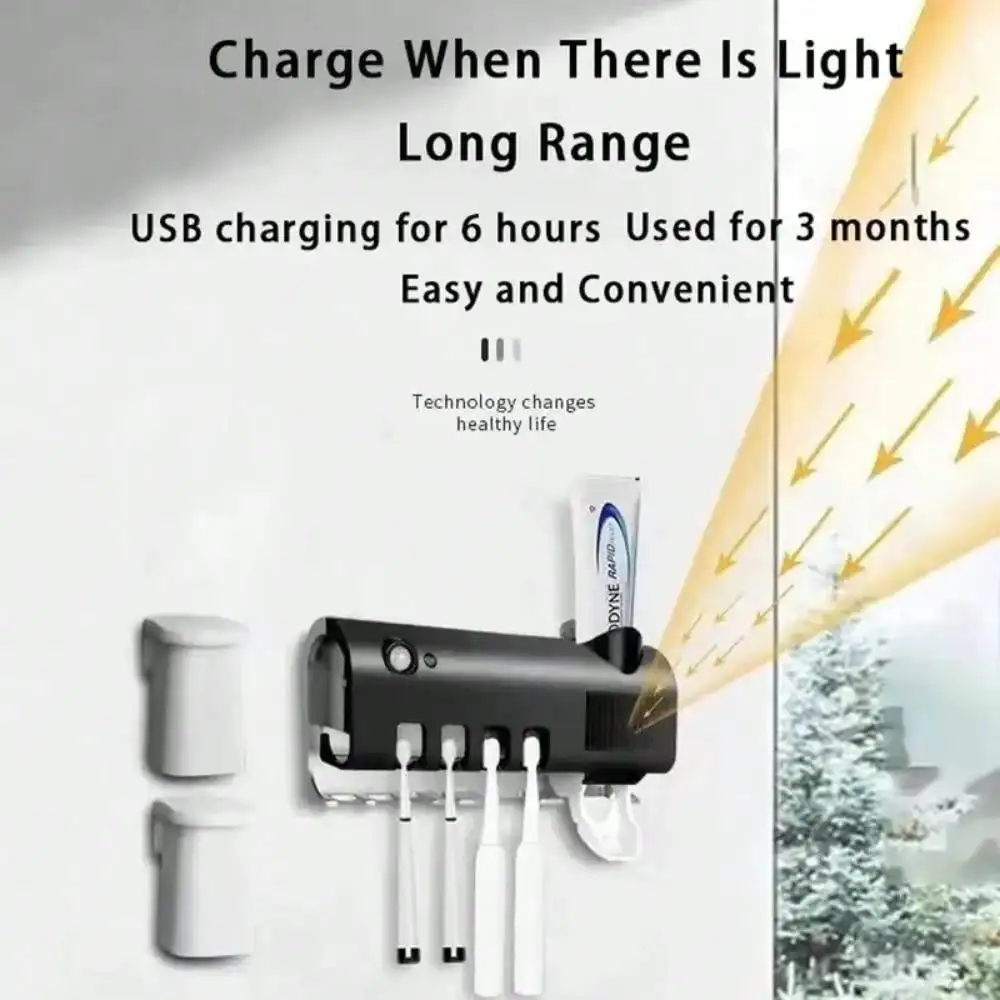 UV Toothbrush Sanitizer Holder Toothpaste Dispenser Wireless Charging & Solar Panel Revolutionize Oral Hygiene