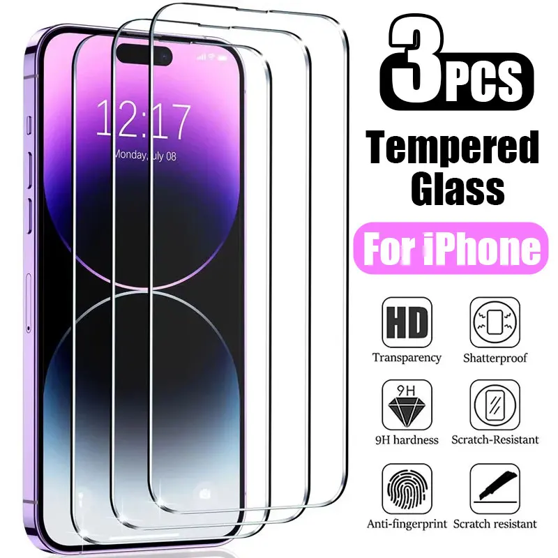 sfffHUUUftffqaa 3Pcs Tempered 15 14 13 12 11 Pro Screen Protector For iPhone 7 8 Plus SE X XS Max XR Protective Glass Film Screen Protectors