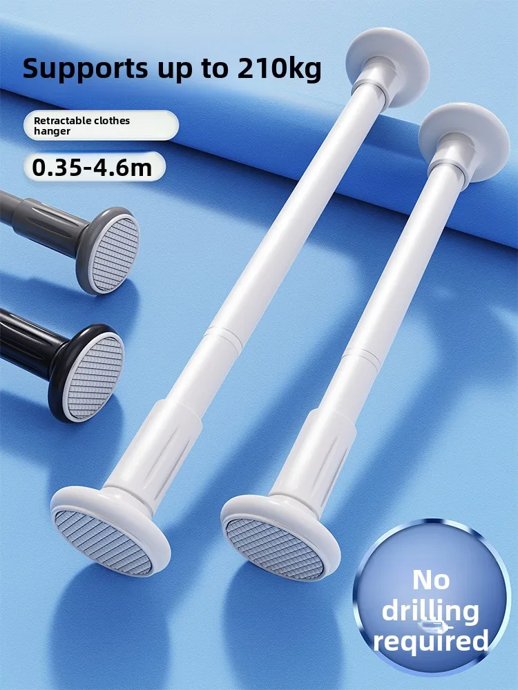 No-Drill Expandable Clothesline Stainl Steel Curtain Rod Door Curtain Rod Wardrobe Support Pole Easy Installation Hook Pro...