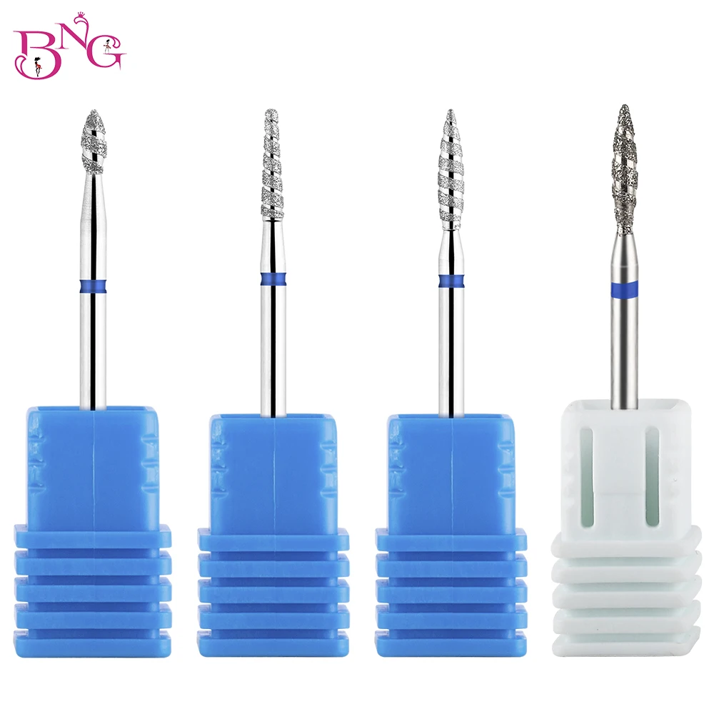 Bng Diamond Nail Bits Tornado Flame Cuticle Drill Bit 3/32 "Manicure Cutter Rotary Burr Drill Accessori Spiral Nail Mills Tool