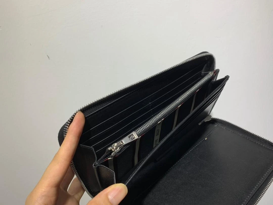 남성용 럭셔리 B 브랜드 지갑, 스트라이프 디자인 지퍼, 고품질, 색상 대비 지퍼, 캐주얼 가죽 장지갑