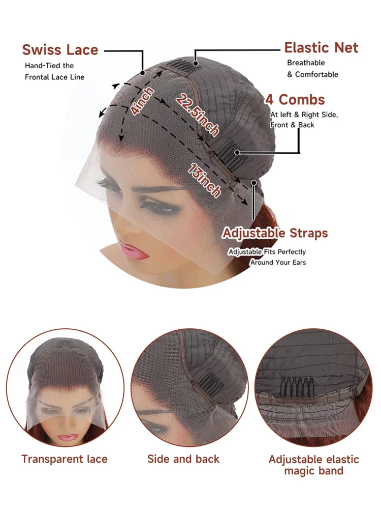 High Density 30 40 Inch Reddish Brown 13x4 HD Lace Front Wigs Human Hair Body Wave 13x6 Colored Lace Frontal Wig For Women