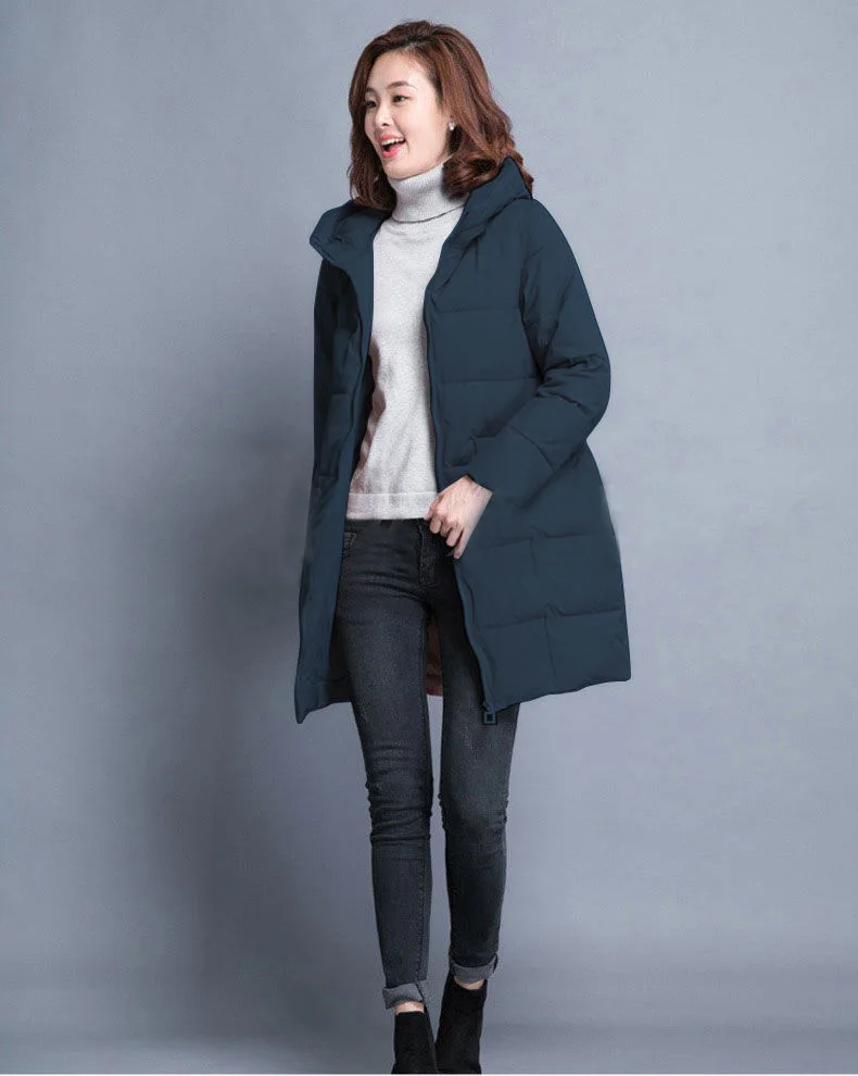 mulheres engrossar quente com capuz parkas jaqueta de inverno novo longo para baixo algodão casaco femmale moda sólida solta casual outerwear