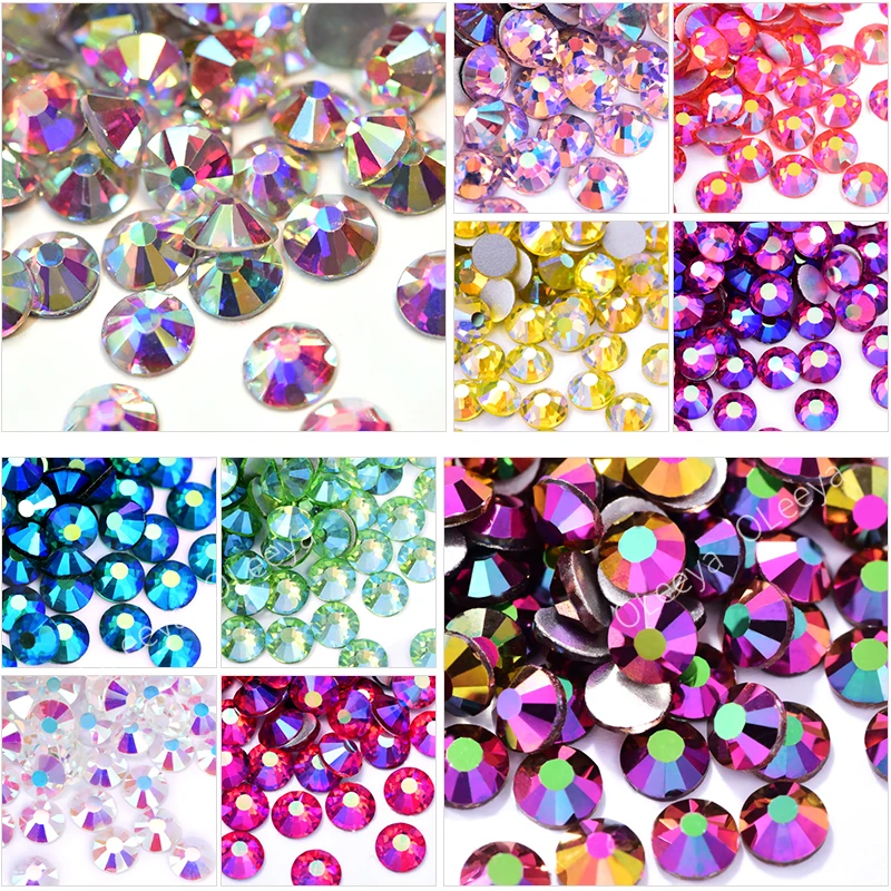 Nail Art Rhinestones 1440Pcs SS3-SS30 Crystal AB Non Hotfix Rhinestone FlatBack Glitter For DIY Nail Arts Y2801