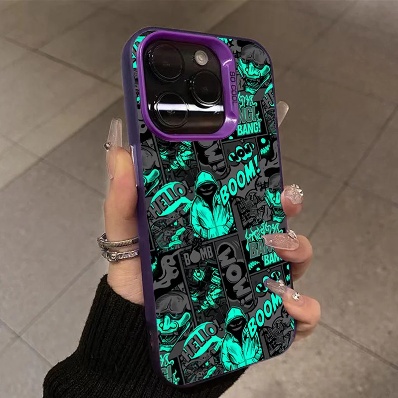 Graffiti Black Comic Style Smiling Face Shockproof Phone Case Cover