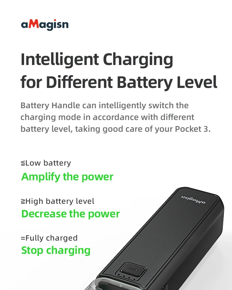 aMagisn Battery Handle for DJI Osmo Pocket3 4500mAh Handheld Charging Safe and S