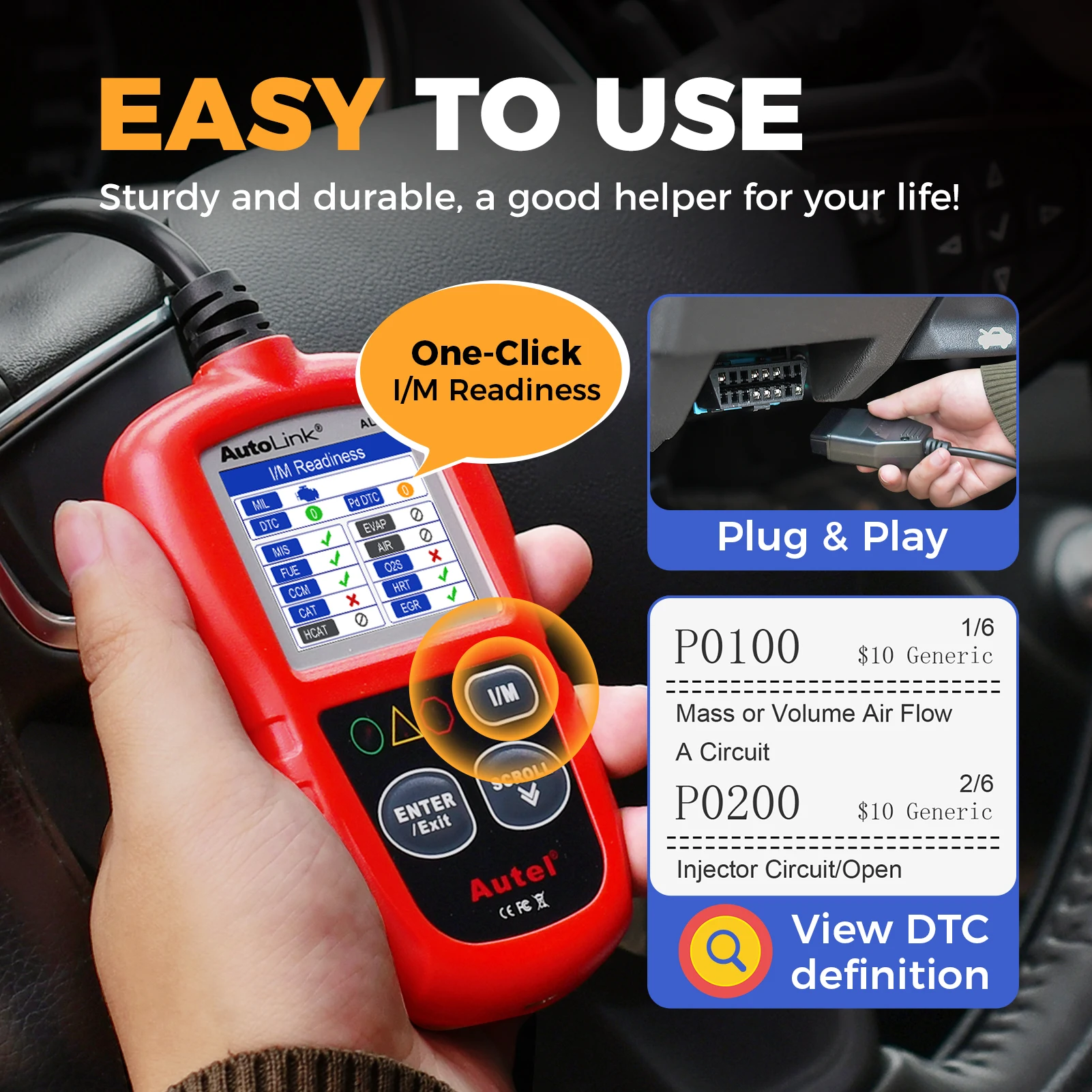 Autel AL319 Code Reader OBD2 Diagnostic Scan Tool One-click I/M Readiness Key for Check Engine Light Turn-off Freeze Frame Data 5