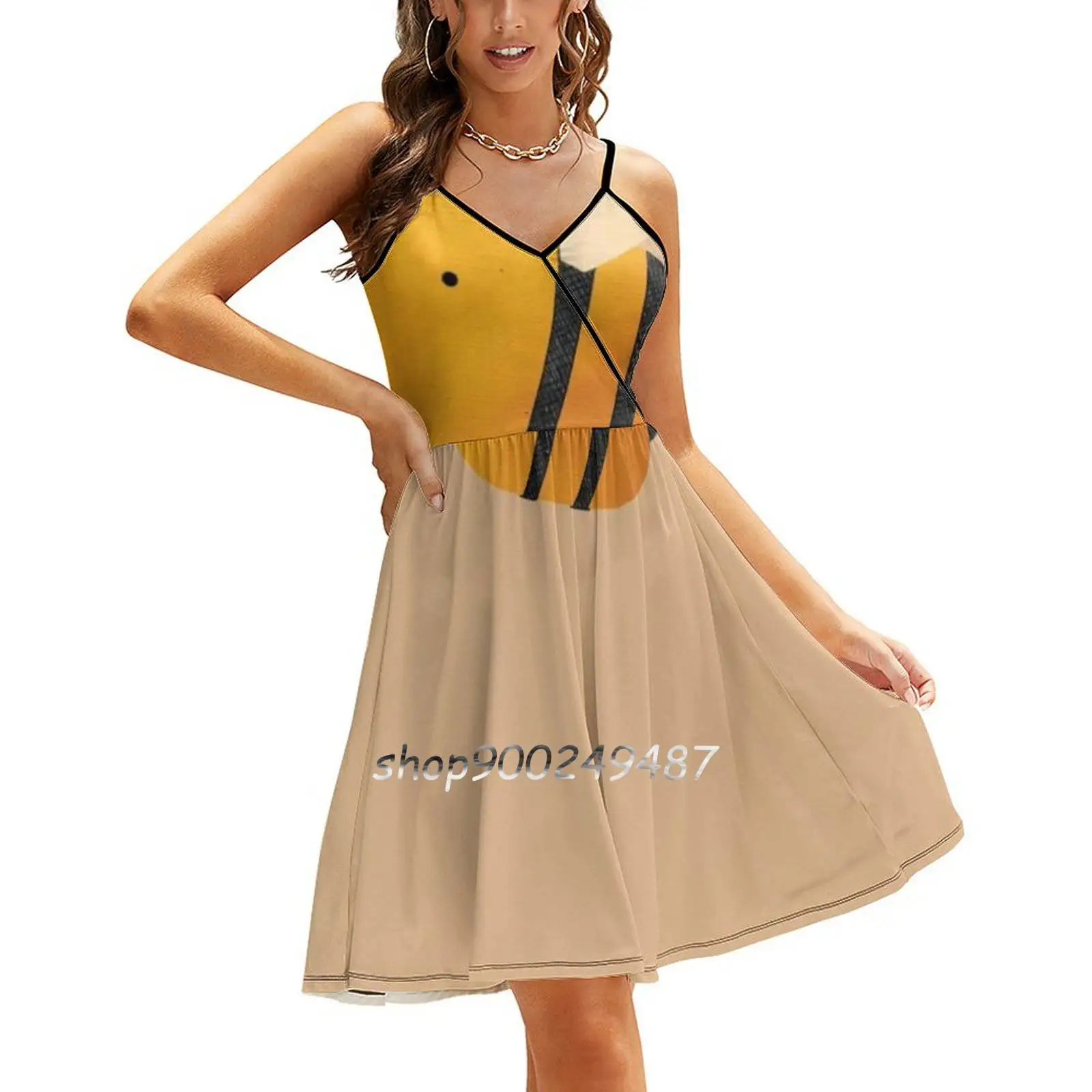 

Bee Sling Dress Sexy Dress Female High Waist Dresses For Women Sunflower Bee Day Cute Wholesome Bee Bee Environmental Art Animal