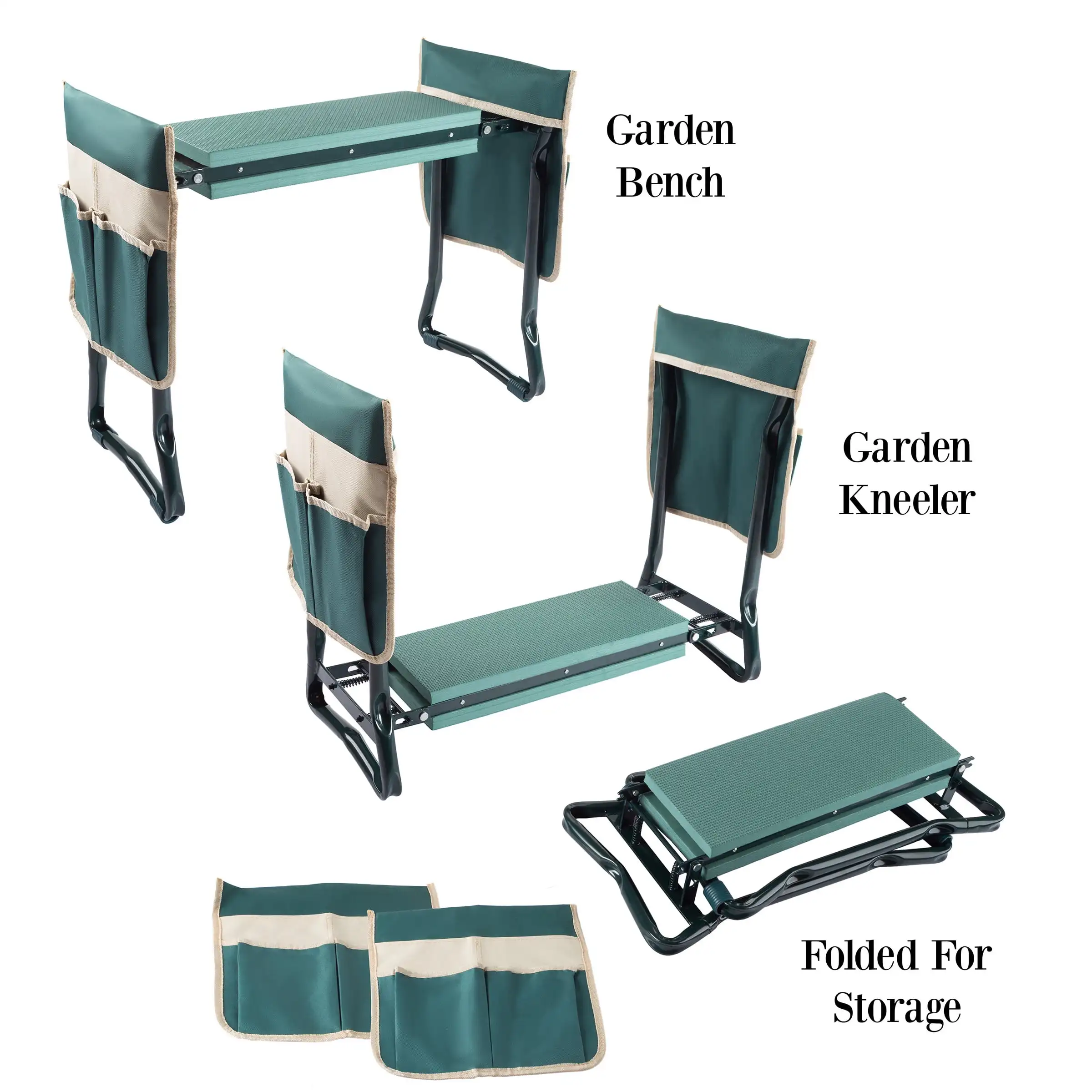 

Pure Garden Kneeler Bench - Foldable Stool with 2 Tool Pouches (Green)