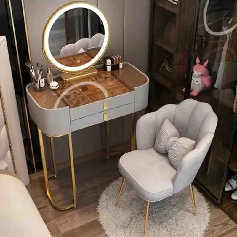 

Nordic Drawer Dressing Table Mirror Lights Glass Fashion Makeup Headdresses Dresser Storage Meuble De Chambre Home Decoration