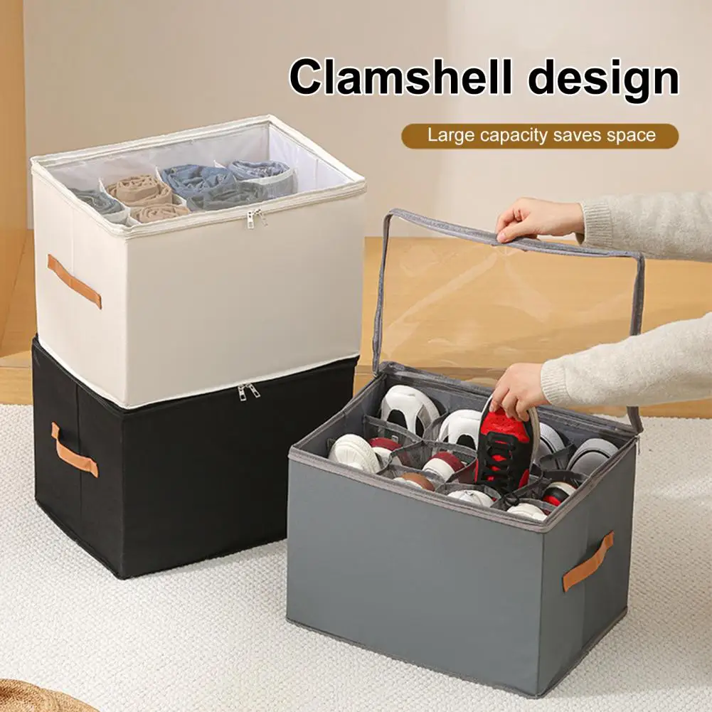 Foldable Shoe Organizer, Fabric Shoe Hanger With Cover, Adjustable Dividers For Shoe Storage Drawer Box Container Cube Box Fits 6