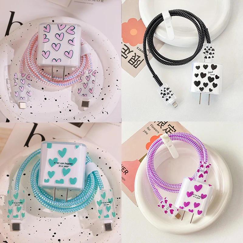 Love Heart Charging Data Cable Protector Winder Accessories 5PCS For iPhone 18w/20w Charger Protective Cover Protective Shell cable protector cable wire protector charger protective cover charger protector charger protective case phone adapter protector