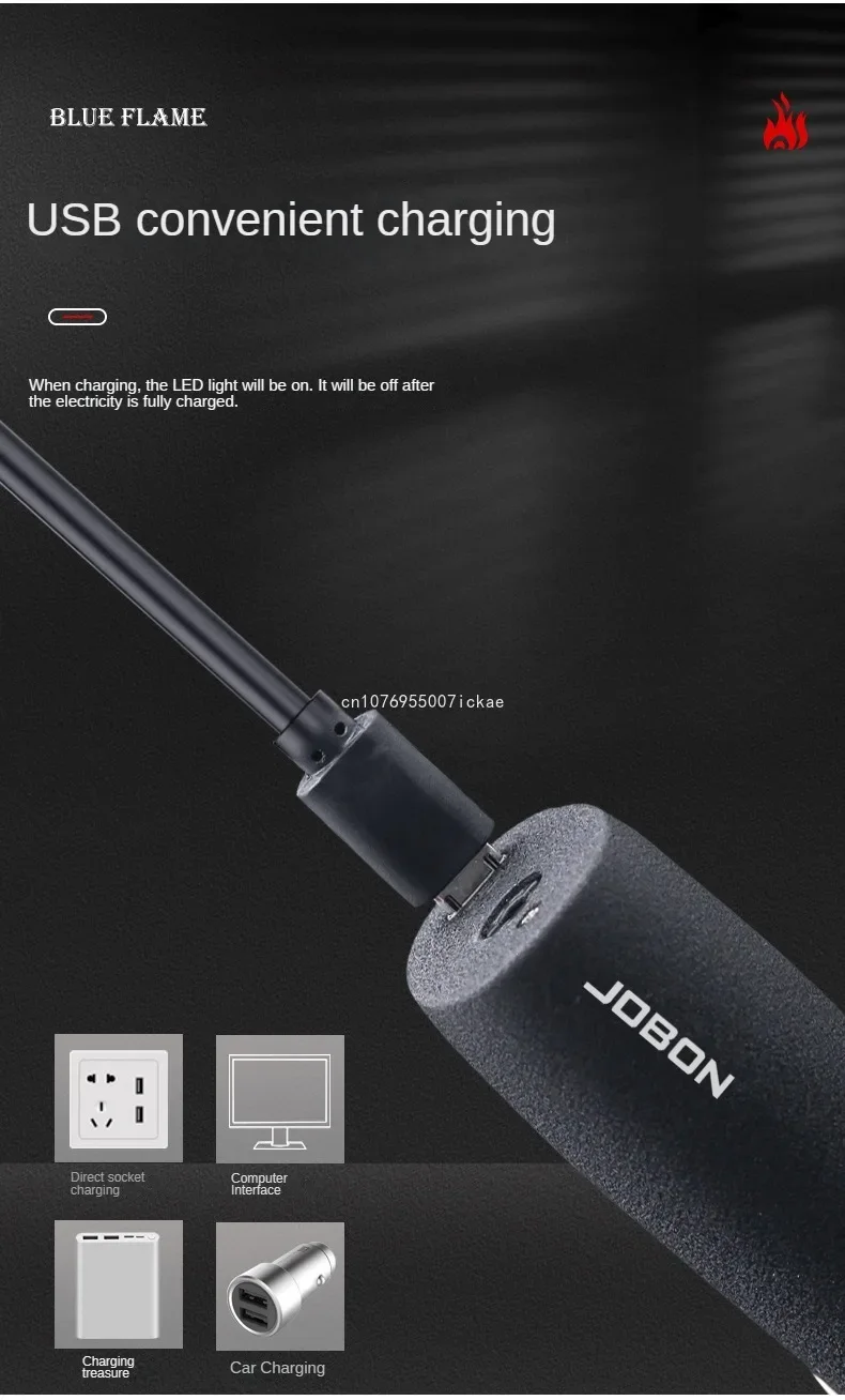 Description Picture 6 of itemJOBON-Rechargeable Gas Hybrid Lighter, Personalized Creative Three Straight Blue Flame, Touch Cigar Lighter