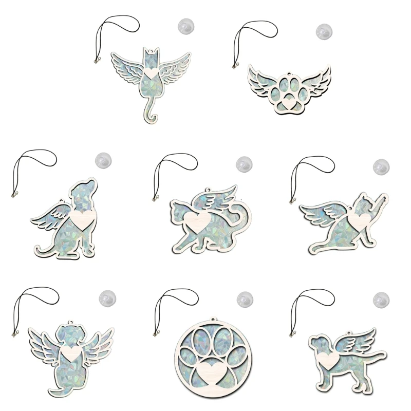 Colorful Sun Catcher Animal Dog Decorative Hanging Ornament Wooden Pendants