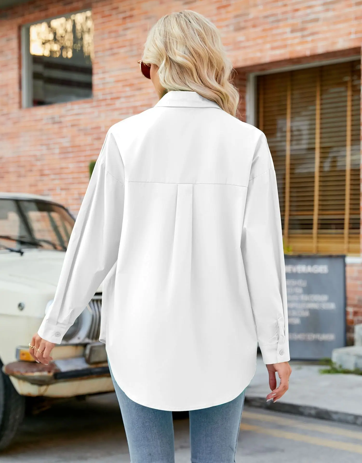Womens Clothing V-neck Solid Button Long Sleeve Casual Blouse