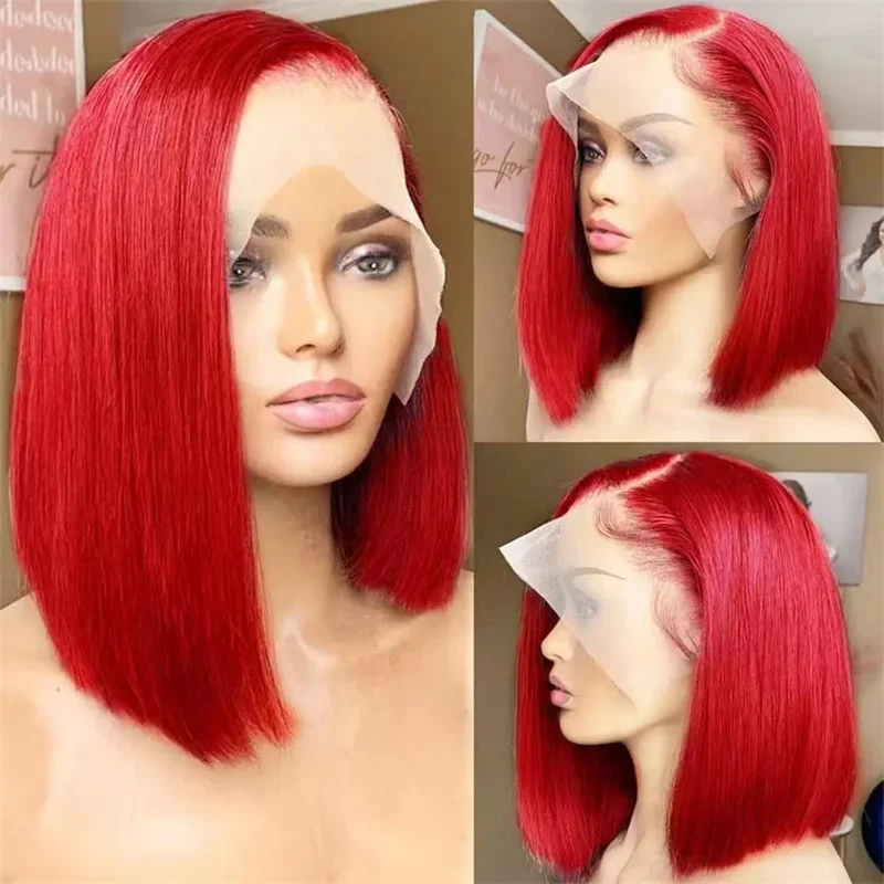 

European and American New Front Lace Simulated Wig Set, Big Red Short Hair Bob Head Lace Headpiece, Elegant for Daily Wear Gift