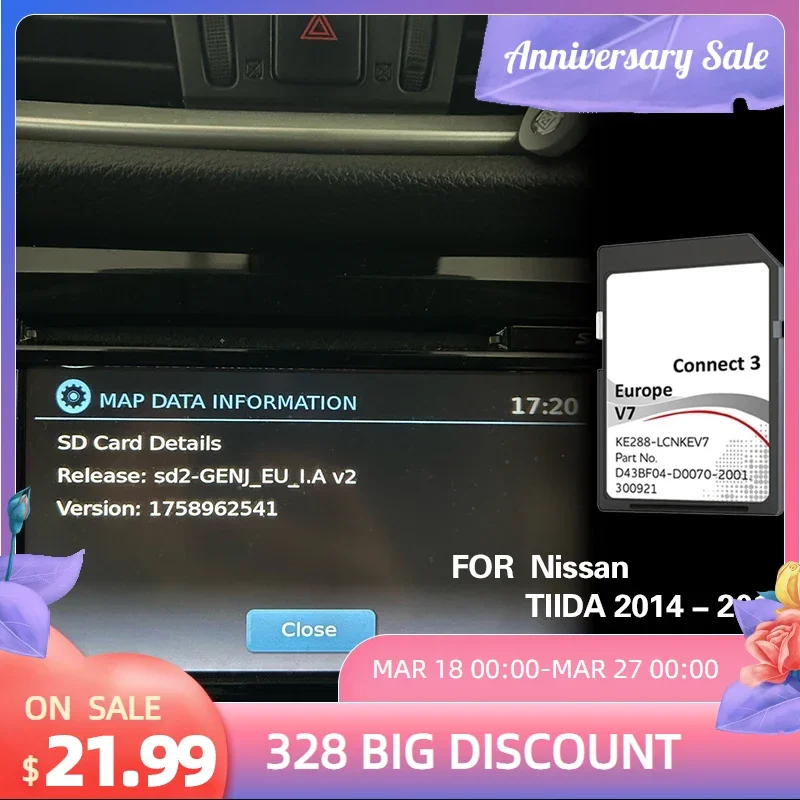 

For Nissan TIIDA 2014 2017 SD Connect3 V7 Europe UK Latvia Map Card Navigation GPS Kare