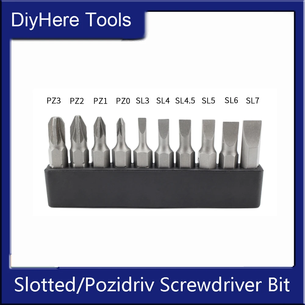 10PcsSet14InchHexShank25MMSlottedScrewdriversBitsPozidriv