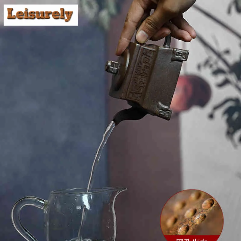 200ml Yixing Purple Clay Teapots Handmade Square Pot Raw Ore Wood-fired Porcelain Mud Tea Brewing Kettle With Infuser Zisha Tea