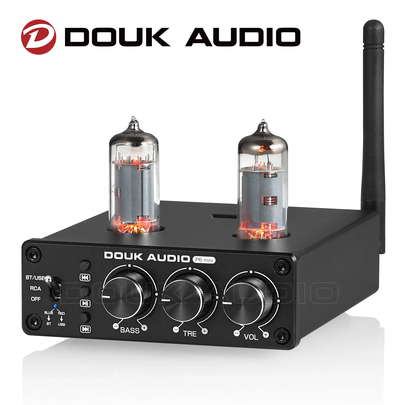 Douk Audio-hifi Válvula Tubo Pré-amplificador Bluetooth 5.0 Usb Player Home Desktop Pré-amplificador com Graves Agudos Control Receptor Estéreo