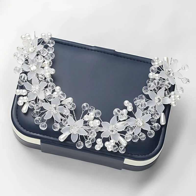 Glass Crystal White Flower Pearls Headbands Wedding Accessories hairbands for Bride Tiara Bridal Hair Jewelry Fashion crown headband bridal hair accessories hair accessories