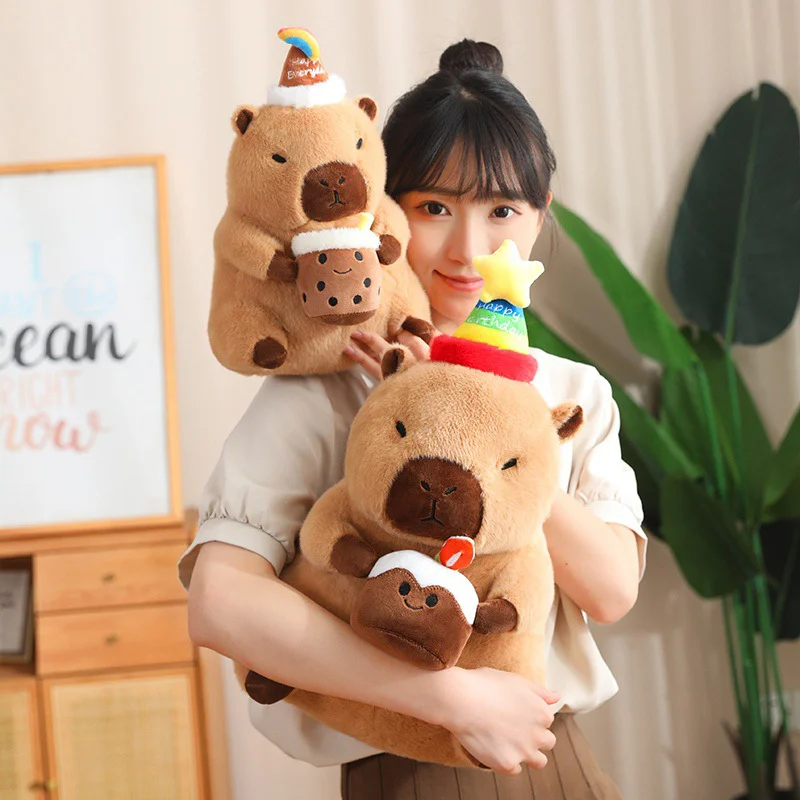 30cm Birthday Capybara Plush Toys Soft Stuffed Animals Capybara Cake Milk Tea Red Flower Capybara Kids Girls Boys Birthday Gifts 5