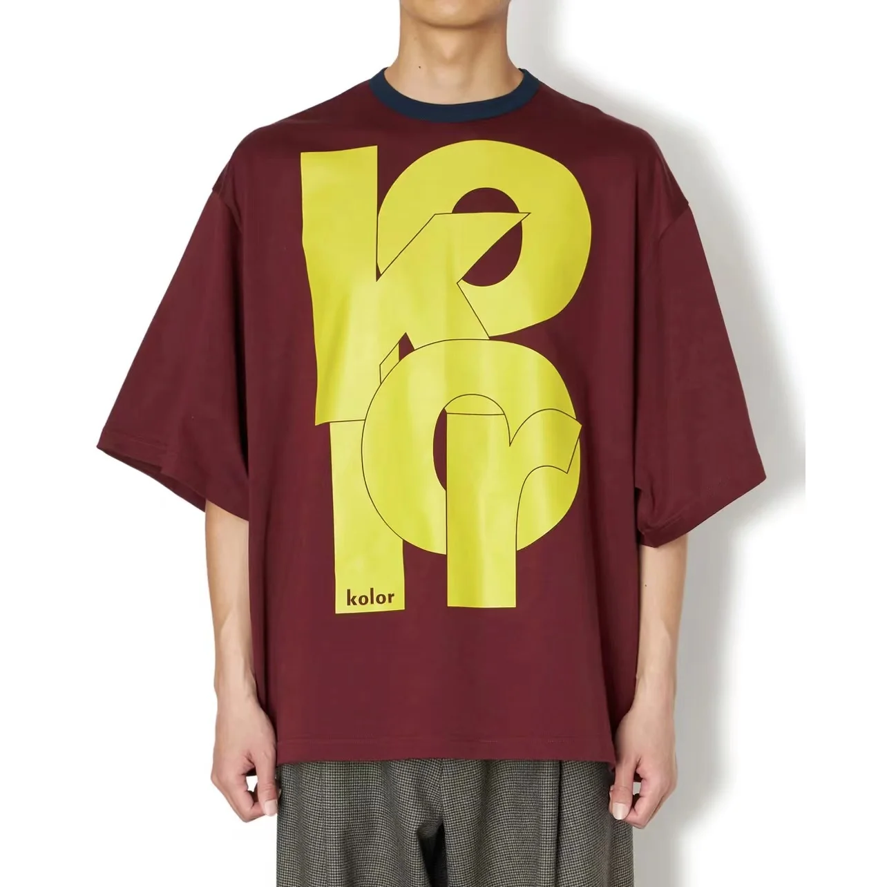 New Arrival 22SS KOLOR Japan Three Color Short Sleeve Loose Letter Printed  Round Neck T-shirt Men's Summer Tees