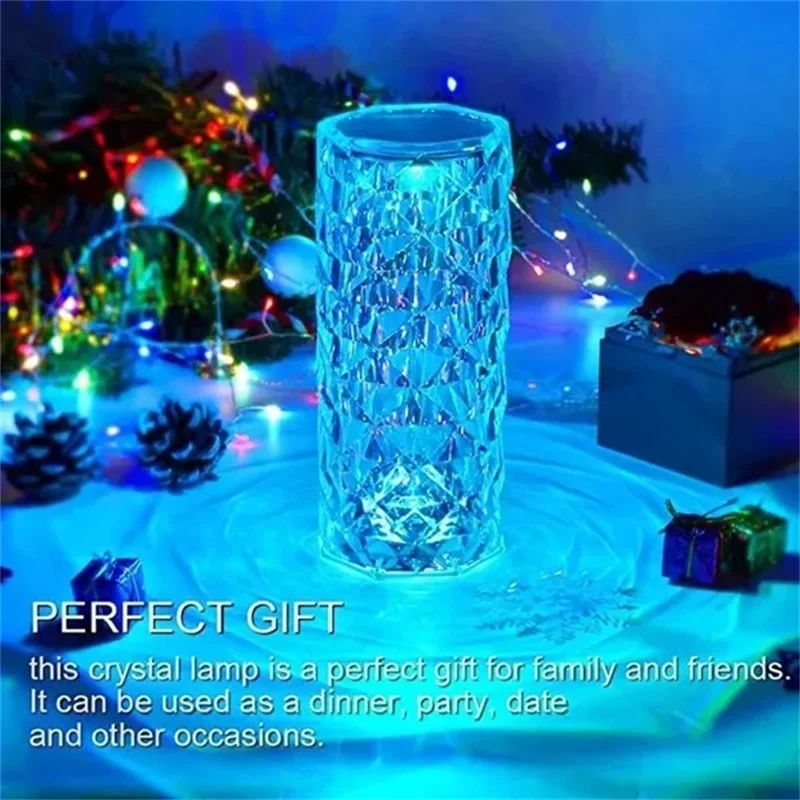 LED Crystal Table Lamp Rose Lamp Projector 3/16 Color Touch Adjustable Romantic Diamond Atmosphere USB Touch Night Light
