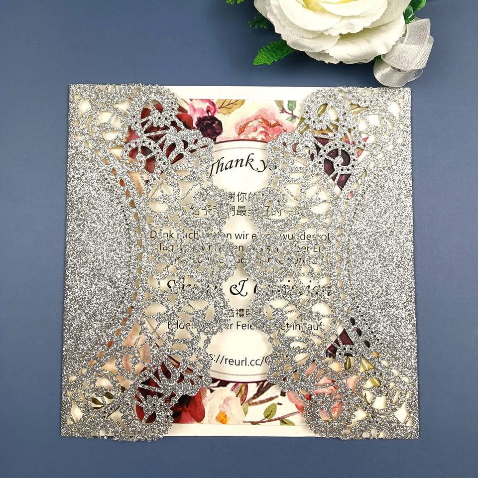1X Ivory Gray Black Gold Silver Glitter Blush Light Pink Square Laser Cut  Pocket Sleeve Invite Wedding invitation Card Envelope - AliExpress, image size:960x960