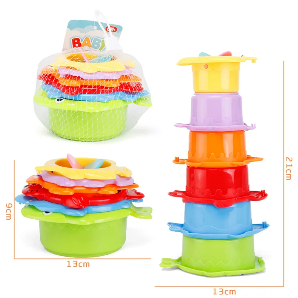 6Pcs Baby Bath Toy Stacking Cup Toddler Toys Ocean Stacking Tower Bathtub Water Play Beach Toys Educational Toy Children Gifts 4