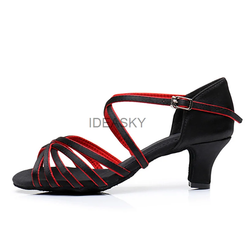 PU Satin Salsa Latin Dance Shoe Girls Women Tango Ballroom Dance Shoe High Heel Soft Dancing Shoes 5/7cm Ballroom Dance Sandals 4