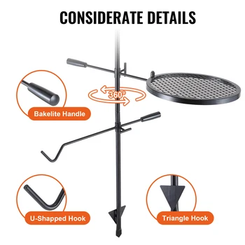 VEVOR Swivel Campfire Grill, Portable Fire Pit Grill Grate,360° Adjustable Open Fire Outdoor Cooking Equipment, for Camping BBQ 4