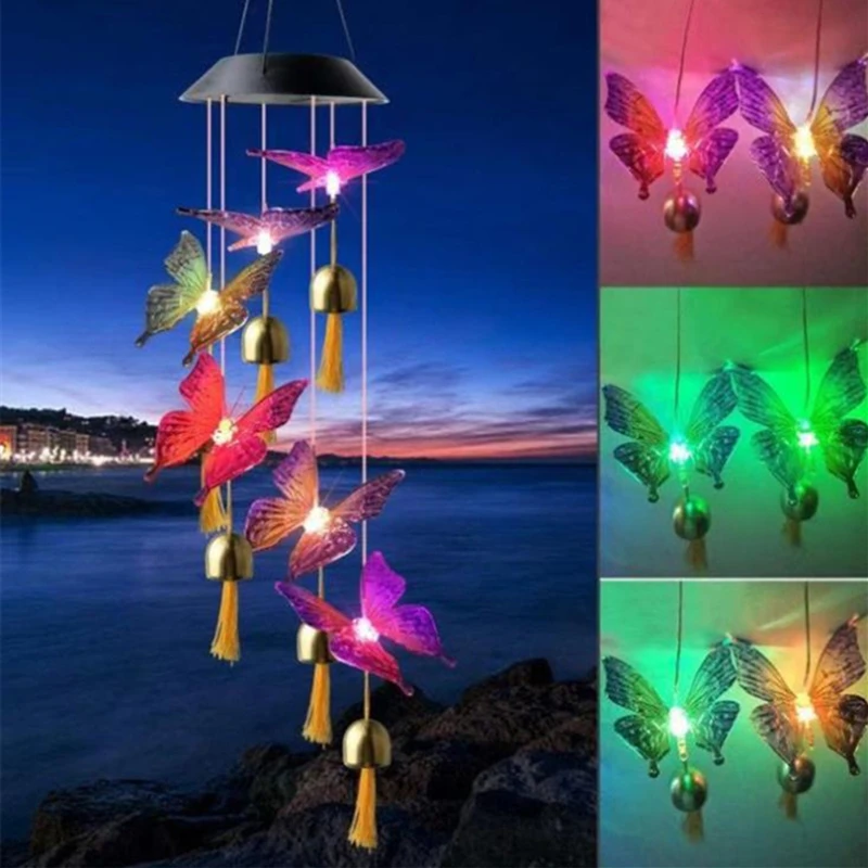 Solar Light Outdoor Powered LED Wind Chime IP65 Butterfly Hummingbird Lawn Lamp For Garden Decor Solar Garden Light Outdoor outdoor fence lights Solar Lamps