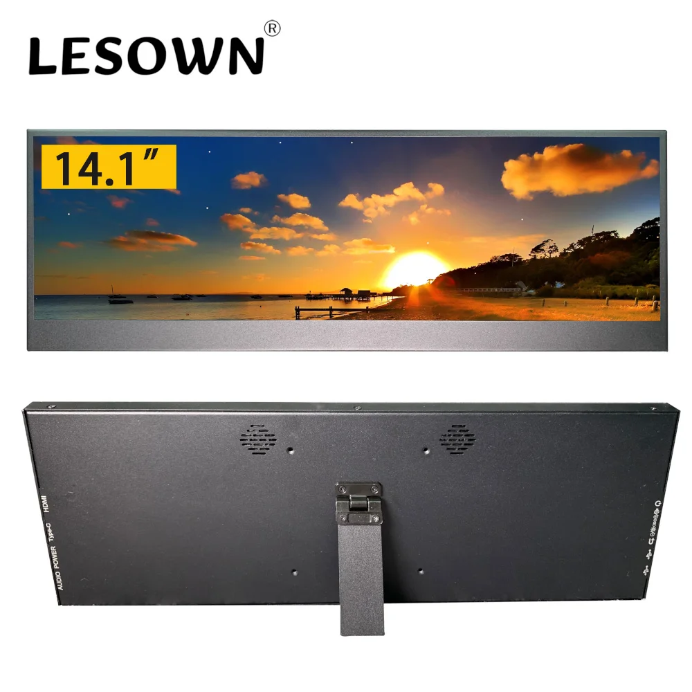 Lesown Monitor Usb Di Tipo C Da 14.1 Pollici Display Lcd A Barra Allungata Monitor Touch Screen Lungo 1920X550 Ips Hdmi
