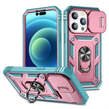 Slide Camera Lens Protection Magnetic Ring Holder Case For iPhone 17 16 15 14 13 12 11 Pro Max Plus Mini XR XS Shockproof Cover 1