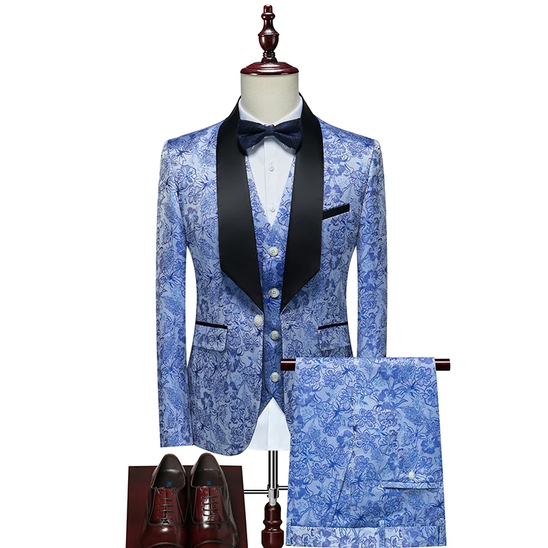 Men's Evening Dress Bridegroom Suit British Wedding Business Casual Fashion Three-piece Set With Vest And Trousers Sizes M-6XL