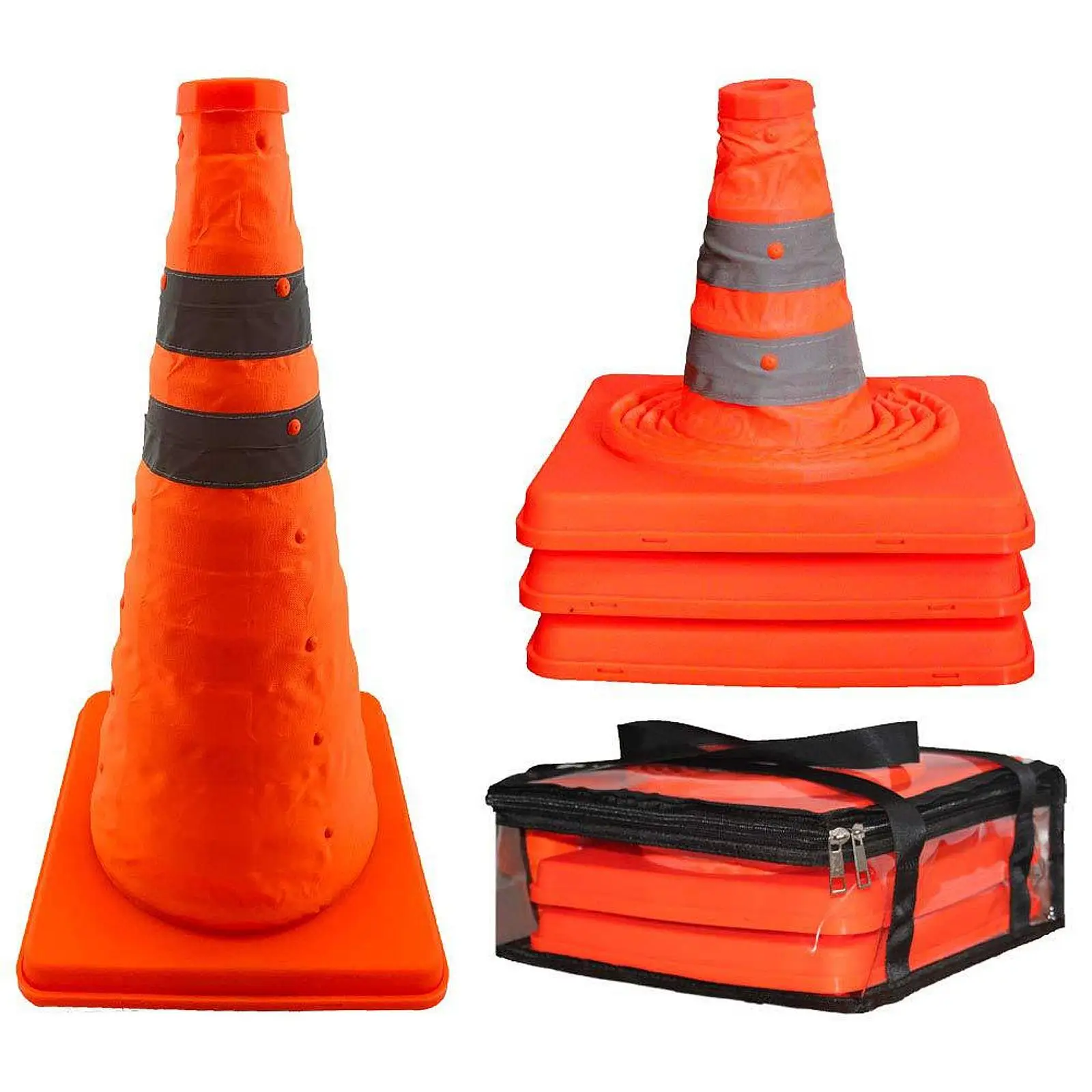 4x 45cm Foldable Reflective Road Parking Cones Orange for City Intersections