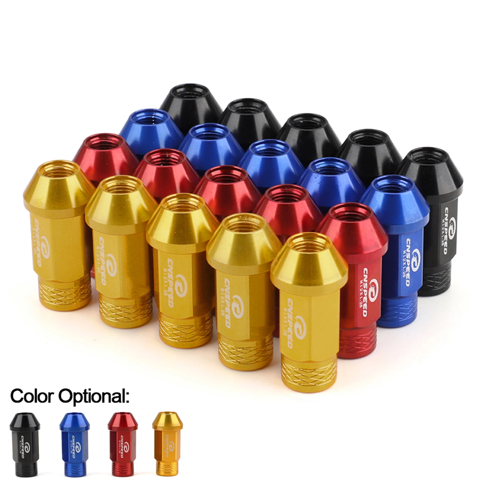 

20pcs 7075-t6 Aluminum Cone Seat 19 HEX Wheel Lug Nuts Effective Length 50mm Car Modification Closed-End m12*1.25 Nut